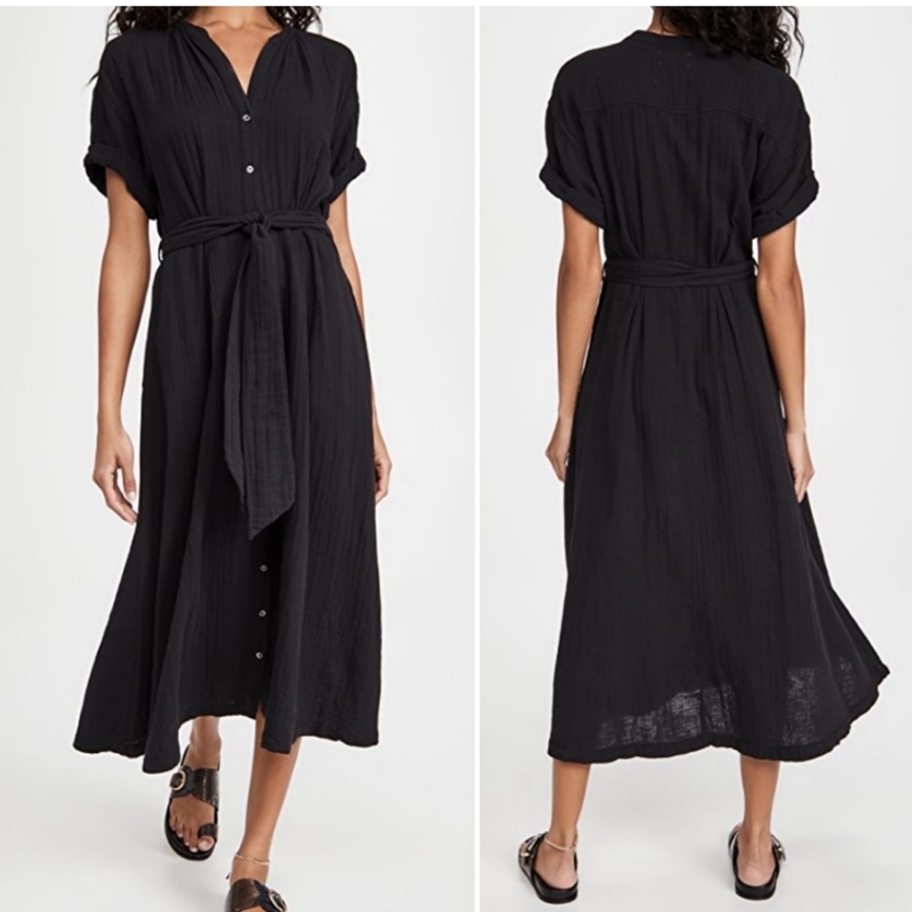 Xirena Cate Dress - Black Cotton Shirt Dress - Size Small